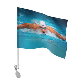 Флаг для автомобиля с принтом Пловец в Кировске, 100% полиэстер | Размер: 30*21 см | плавание | спорт