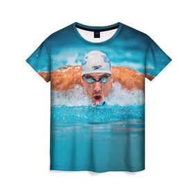 Женская футболка 3D с принтом Пловец в Кировске, 100% полиэфир ( синтетическое хлопкоподобное полотно) | прямой крой, круглый вырез горловины, длина до линии бедер | плавание | спорт