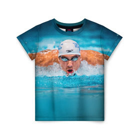 Детская футболка 3D с принтом Пловец в Кировске, 100% гипоаллергенный полиэфир | прямой крой, круглый вырез горловины, длина до линии бедер, чуть спущенное плечо, ткань немного тянется | плавание | спорт