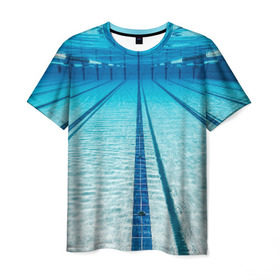 Мужская футболка 3D с принтом Бассейн в Кировске, 100% полиэфир | прямой крой, круглый вырез горловины, длина до линии бедер | плавание | спорт