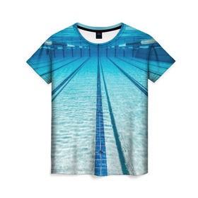 Женская футболка 3D с принтом Бассейн в Кировске, 100% полиэфир ( синтетическое хлопкоподобное полотно) | прямой крой, круглый вырез горловины, длина до линии бедер | плавание | спорт