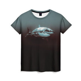 Женская футболка 3D с принтом Акула в Кировске, 100% полиэфир ( синтетическое хлопкоподобное полотно) | прямой крой, круглый вырез горловины, длина до линии бедер | акула | море | хищник