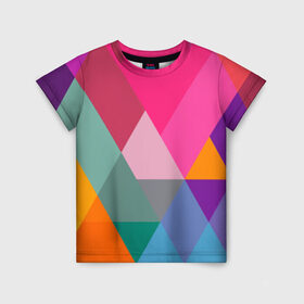 Детская футболка 3D с принтом Разноцветные полигоны в Кировске, 100% гипоаллергенный полиэфир | прямой крой, круглый вырез горловины, длина до линии бедер, чуть спущенное плечо, ткань немного тянется | абстракция | полигон | ромб | узор | фон | цвет