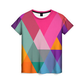 Женская футболка 3D с принтом Разноцветные полигоны в Кировске, 100% полиэфир ( синтетическое хлопкоподобное полотно) | прямой крой, круглый вырез горловины, длина до линии бедер | абстракция | полигон | ромб | узор | фон | цвет