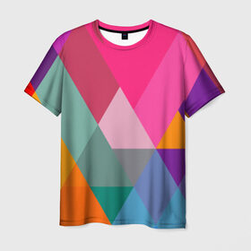 Мужская футболка 3D с принтом Разноцветные полигоны в Кировске, 100% полиэфир | прямой крой, круглый вырез горловины, длина до линии бедер | абстракция | полигон | ромб | узор | фон | цвет
