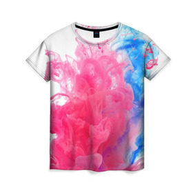 Женская футболка 3D с принтом Взрыв красок в Кировске, 100% полиэфир ( синтетическое хлопкоподобное полотно) | прямой крой, круглый вырез горловины, длина до линии бедер | краски | розовый | яркий