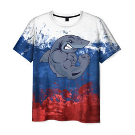 Мужская футболка 3D с принтом Акула в Кировске, 100% полиэфир | прямой крой, круглый вырез горловины, длина до линии бедер | плавание | россия | русский | спорт