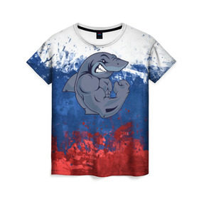 Женская футболка 3D с принтом Акула в Кировске, 100% полиэфир ( синтетическое хлопкоподобное полотно) | прямой крой, круглый вырез горловины, длина до линии бедер | плавание | россия | русский | спорт