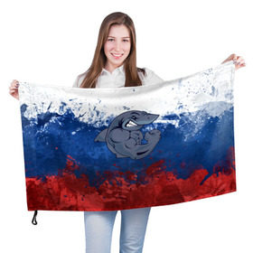 Флаг 3D с принтом Акула в Кировске, 100% полиэстер | плотность ткани — 95 г/м2, размер — 67 х 109 см. Принт наносится с одной стороны | Тематика изображения на принте: плавание | россия | русский | спорт