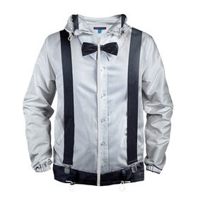 Мужская ветровка 3D с принтом Рубашка с подтяжками в Кировске, 100% полиэстер | подол и капюшон оформлены резинкой с фиксаторами, два кармана без застежек по бокам, один потайной карман на груди | бабочка