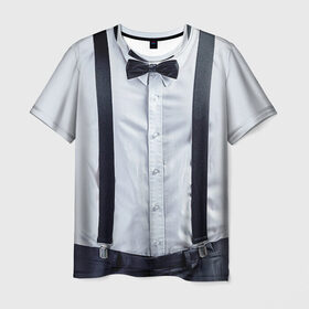 Мужская футболка 3D с принтом Рубашка с подтяжками в Кировске, 100% полиэфир | прямой крой, круглый вырез горловины, длина до линии бедер | бабочка