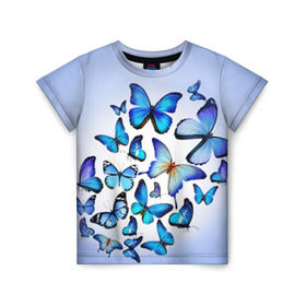 Детская футболка 3D с принтом Бабочки в Кировске, 100% гипоаллергенный полиэфир | прямой крой, круглый вырез горловины, длина до линии бедер, чуть спущенное плечо, ткань немного тянется | 8 марта | бабочки | девушкам | подарок