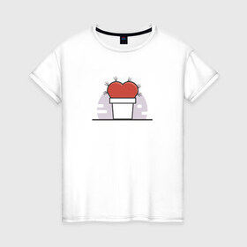 Женская футболка хлопок с принтом Сердце-кактус в Кировске, 100% хлопок | прямой крой, круглый вырез горловины, длина до линии бедер, слегка спущенное плечо | кактус | любовь | сердце