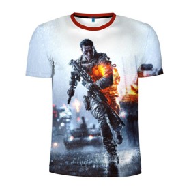 Мужская футболка 3D спортивная с принтом Battlefield Multiplayer в Кировске, 100% полиэстер с улучшенными характеристиками | приталенный силуэт, круглая горловина, широкие плечи, сужается к линии бедра | battlefield | армия | бой | война | игра | солдат
