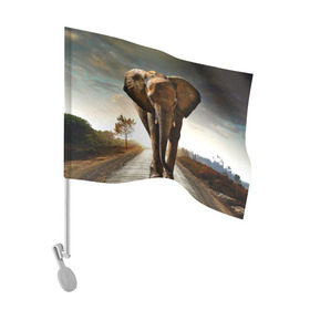 Флаг для автомобиля с принтом Дикий слон в Кировске, 100% полиэстер | Размер: 30*21 см | слон