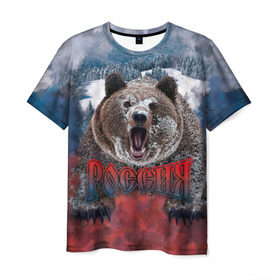 Мужская футболка 3D с принтом Русский медведь в Кировске, 100% полиэфир | прямой крой, круглый вырез горловины, длина до линии бедер | медведь | патриот | россия | русский медведь
