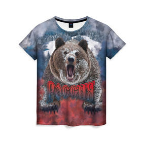 Женская футболка 3D с принтом Русский медведь в Кировске, 100% полиэфир ( синтетическое хлопкоподобное полотно) | прямой крой, круглый вырез горловины, длина до линии бедер | медведь | патриот | россия | русский медведь