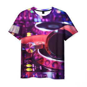 Мужская футболка 3D с принтом DJ Mix в Кировске, 100% полиэфир | прямой крой, круглый вырез горловины, длина до линии бедер | deejay | dj | диджей | музыка | наушники | пульт
