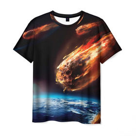 Мужская футболка 3D с принтом Метеориты в Кировске, 100% полиэфир | прямой крой, круглый вырез горловины, длина до линии бедер | Тематика изображения на принте: астероид | земля | космос | метеор | планета
