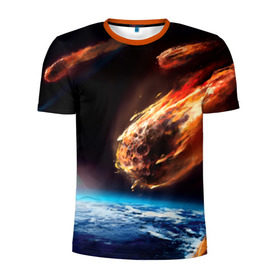 Мужская футболка 3D спортивная с принтом Метеориты в Кировске, 100% полиэстер с улучшенными характеристиками | приталенный силуэт, круглая горловина, широкие плечи, сужается к линии бедра | астероид | земля | космос | метеор | планета