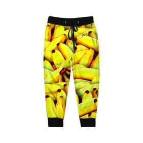 Детские брюки 3D с принтом Банана в Кировске, 100% полиэстер | манжеты по низу, эластичный пояс регулируется шнурком, по бокам два кармана без застежек, внутренняя часть кармана из мелкой сетки | бананы | еда | желтые | популярные | прикольные | фрукты
