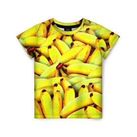 Детская футболка 3D с принтом Банана в Кировске, 100% гипоаллергенный полиэфир | прямой крой, круглый вырез горловины, длина до линии бедер, чуть спущенное плечо, ткань немного тянется | бананы | еда | желтые | популярные | прикольные | фрукты