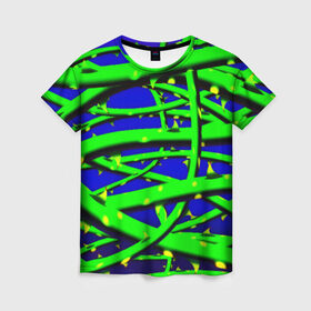 Женская футболка 3D с принтом Шипы в Кировске, 100% полиэфир ( синтетическое хлопкоподобное полотно) | прямой крой, круглый вырез горловины, длина до линии бедер | колючки | растения | шипы | яркий