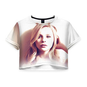 Женская футболка 3D укороченная с принтом Хлоя Грейс Морец в Кировске, 100% полиэстер | круглая горловина, длина футболки до линии талии, рукава с отворотами | chloe | moretz | волна | кино | пипец