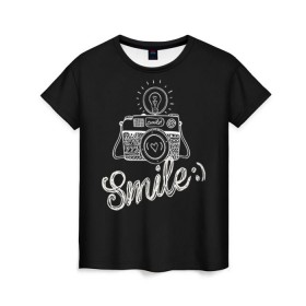 Женская футболка 3D с принтом Smile в Кировске, 100% полиэфир ( синтетическое хлопкоподобное полотно) | прямой крой, круглый вырез горловины, длина до линии бедер | camera | smile | вспышка | зеркалка | камера | фотик | фото | фотоаппарат | фотографировать