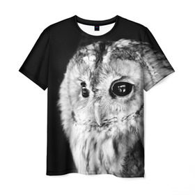 Мужская футболка 3D с принтом Сова в Кировске, 100% полиэфир | прямой крой, круглый вырез горловины, длина до линии бедер | ночь | ночьная | птица | сова | фото | хищник | черно белое