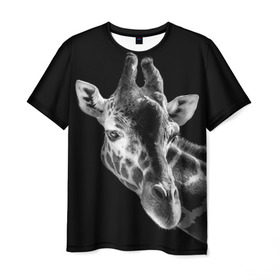 Мужская футболка 3D с принтом Жираф в Кировске, 100% полиэфир | прямой крой, круглый вырез горловины, длина до линии бедер | африка | животное | жираф | фон | фото | черно белое | черный
