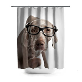 Штора 3D для ванной с принтом Собака в очках в Кировске, 100% полиэстер | плотность материала — 100 г/м2. Стандартный размер — 146 см х 180 см. По верхнему краю — пластиковые люверсы для креплений. В комплекте 10 пластиковых колец | в очках | дог | животное | очки | прикол | пятнистый | собака | щенок