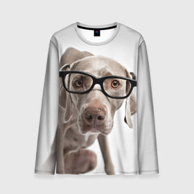 Мужской лонгслив 3D с принтом Собака в очках в Кировске, 100% полиэстер | длинные рукава, круглый вырез горловины, полуприлегающий силуэт | в очках | дог | животное | очки | прикол | пятнистый | собака | щенок