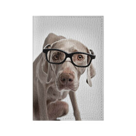 Обложка для паспорта матовая кожа с принтом Собака в очках в Кировске, натуральная матовая кожа | размер 19,3 х 13,7 см; прозрачные пластиковые крепления | в очках | дог | животное | очки | прикол | пятнистый | собака | щенок