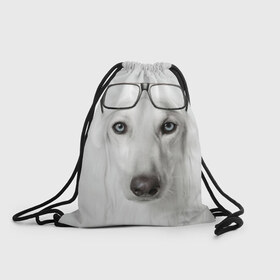 Рюкзак-мешок 3D с принтом Собака в очках в Кировске, 100% полиэстер | плотность ткани — 200 г/м2, размер — 35 х 45 см; лямки — толстые шнурки, застежка на шнуровке, без карманов и подкладки | афганская | белая | борзая | в очках | животное | очки | прикол | собака