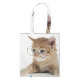 Сумка 3D повседневная с принтом Кот в очках в Кировске, 100% полиэстер | Плотность: 200 г/м2; Размер: 34×35 см; Высота лямок: 30 см | домашнее | животное | книга | кот | кот в очках | котэ | очки | прикол | умный | ученый | читает