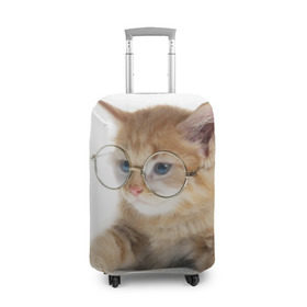 Чехол для чемодана 3D с принтом Кот в очках в Кировске, 86% полиэфир, 14% спандекс | двустороннее нанесение принта, прорези для ручек и колес | домашнее | животное | книга | кот | кот в очках | котэ | очки | прикол | умный | ученый | читает