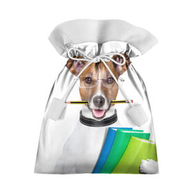 Подарочный 3D мешок с принтом Ученый пес в Кировске, 100% полиэстер | Размер: 29*39 см | Тематика изображения на принте: домашнее | животное | карандаш | книги | очки | ошейник | пес | прикол | собака в очках | умный | ученый