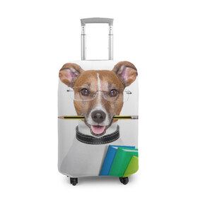 Чехол для чемодана 3D с принтом Ученый пес в Кировске, 86% полиэфир, 14% спандекс | двустороннее нанесение принта, прорези для ручек и колес | домашнее | животное | карандаш | книги | очки | ошейник | пес | прикол | собака в очках | умный | ученый