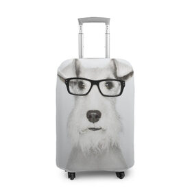 Чехол для чемодана 3D с принтом Собака в очках в Кировске, 86% полиэфир, 14% спандекс | двустороннее нанесение принта, прорези для ручек и колес | белый | домашнее | животное | очки | пес | прикол | собака в очках | умный | ученый | эрдельтерьер