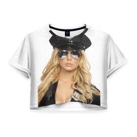 Женская футболка 3D укороченная с принтом Девушка полицейский в Кировске, 100% полиэстер | круглая горловина, длина футболки до линии талии, рукава с отворотами | блондинка | девушка | кожа | очки | форма | фуражка