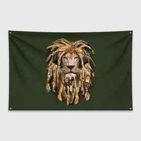 Флаг-баннер с принтом Лев в Кировске, 100% полиэстер | размер 67 х 109 см, плотность ткани — 95 г/м2; по краям флага есть четыре люверса для крепления | reggae | лев | музыка | наушники | прическа | регги | стиль | ямайка
