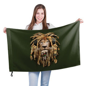 Флаг 3D с принтом Лев в Кировске, 100% полиэстер | плотность ткани — 95 г/м2, размер — 67 х 109 см. Принт наносится с одной стороны | reggae | лев | музыка | наушники | прическа | регги | стиль | ямайка