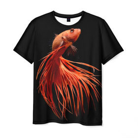 Мужская футболка 3D с принтом Бойцовая рыбка в Кировске, 100% полиэфир | прямой крой, круглый вырез горловины, длина до линии бедер | аквариумная | бойцовая | красивый | плавники | рыба | рыбка | хвост | япаонская