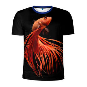 Мужская футболка 3D спортивная с принтом Бойцовая рыбка в Кировске, 100% полиэстер с улучшенными характеристиками | приталенный силуэт, круглая горловина, широкие плечи, сужается к линии бедра | аквариумная | бойцовая | красивый | плавники | рыба | рыбка | хвост | япаонская