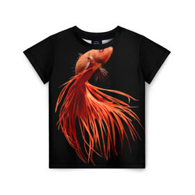Детская футболка 3D с принтом Бойцовая рыбка в Кировске, 100% гипоаллергенный полиэфир | прямой крой, круглый вырез горловины, длина до линии бедер, чуть спущенное плечо, ткань немного тянется | аквариумная | бойцовая | красивый | плавники | рыба | рыбка | хвост | япаонская