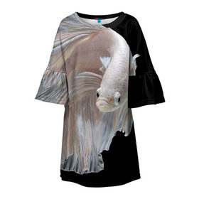 Детское платье 3D с принтом Бойцовая рыбка в Кировске, 100% полиэстер | прямой силуэт, чуть расширенный к низу. Круглая горловина, на рукавах — воланы | аквариумная | бойцовая | красивый | плавники | рыба | рыбка | хвост | япаонская
