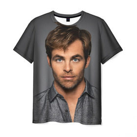 Мужская футболка 3D с принтом Крис Пайн в Кировске, 100% полиэфир | прямой крой, круглый вырез горловины, длина до линии бедер | celebrity | chris pine | актёр | американский | знаменитость | крис пайн