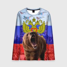 Мужской лонгслив 3D с принтом Русский медведь и герб в Кировске, 100% полиэстер | длинные рукава, круглый вырез горловины, полуприлегающий силуэт | герб | медведь | россия | русский | русский медведь