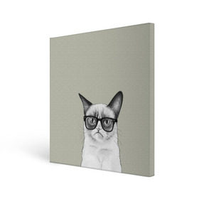Холст квадратный с принтом Кот - хипстер в Кировске, 100% ПВХ |  | cat | hipster | кот | кошка | хипстер